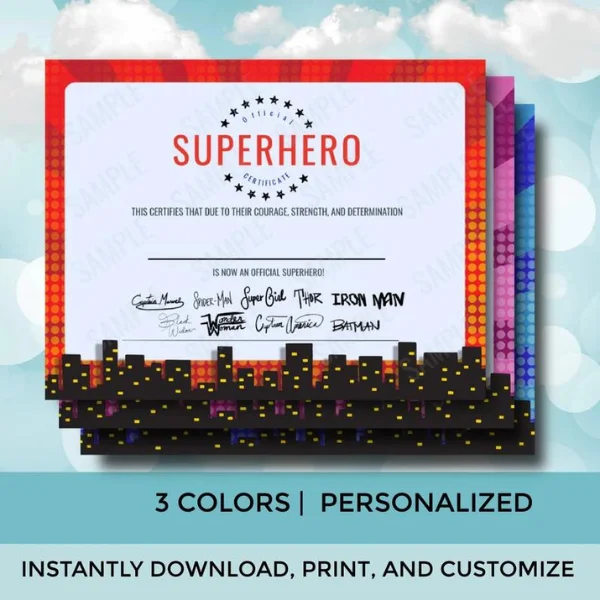 downloadable certificates for superheros