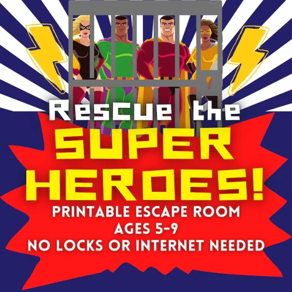 downloadable escape room for kids, based on rescue the super heroes
