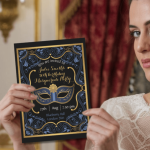 Luxuriuous black and gold masquerade party invitation