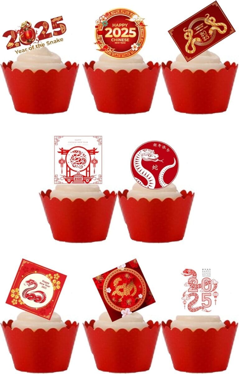 Roll over image to zoom in 24 Stand Up Chinese New Year 2025 Year Of The Snake Themed Edible Wafer paper Cake Toppers Decorations