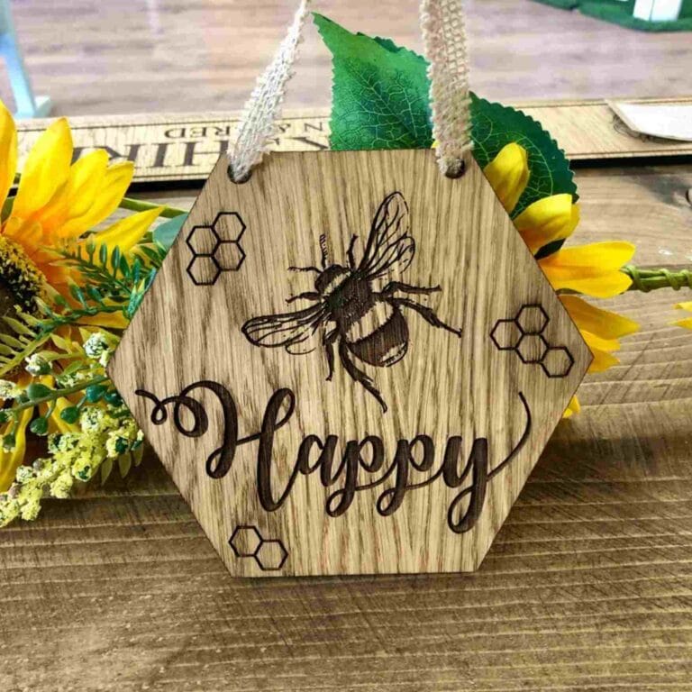 Bee Happy oak hanger