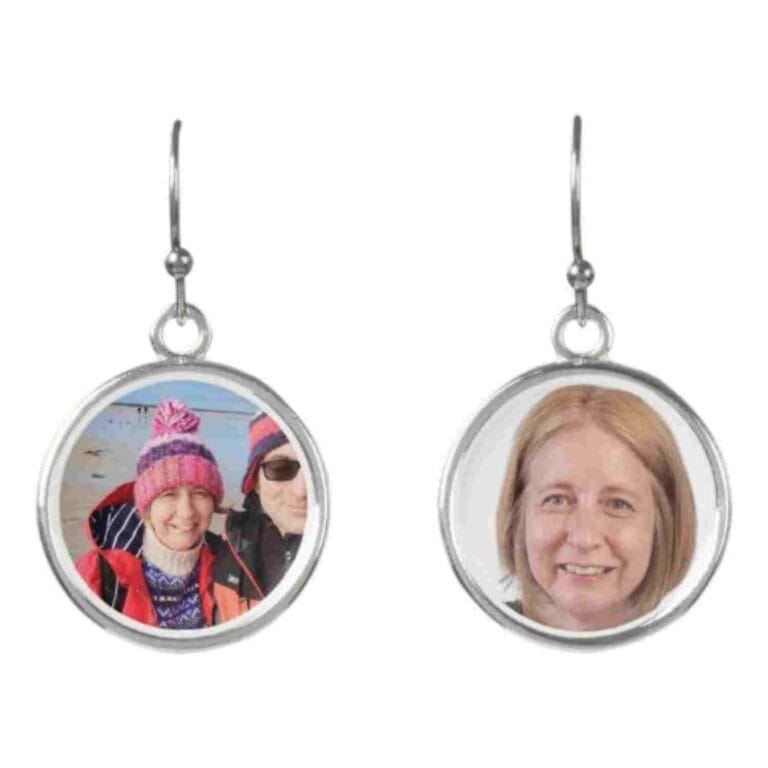 A pair of earrings that are personalised with photos