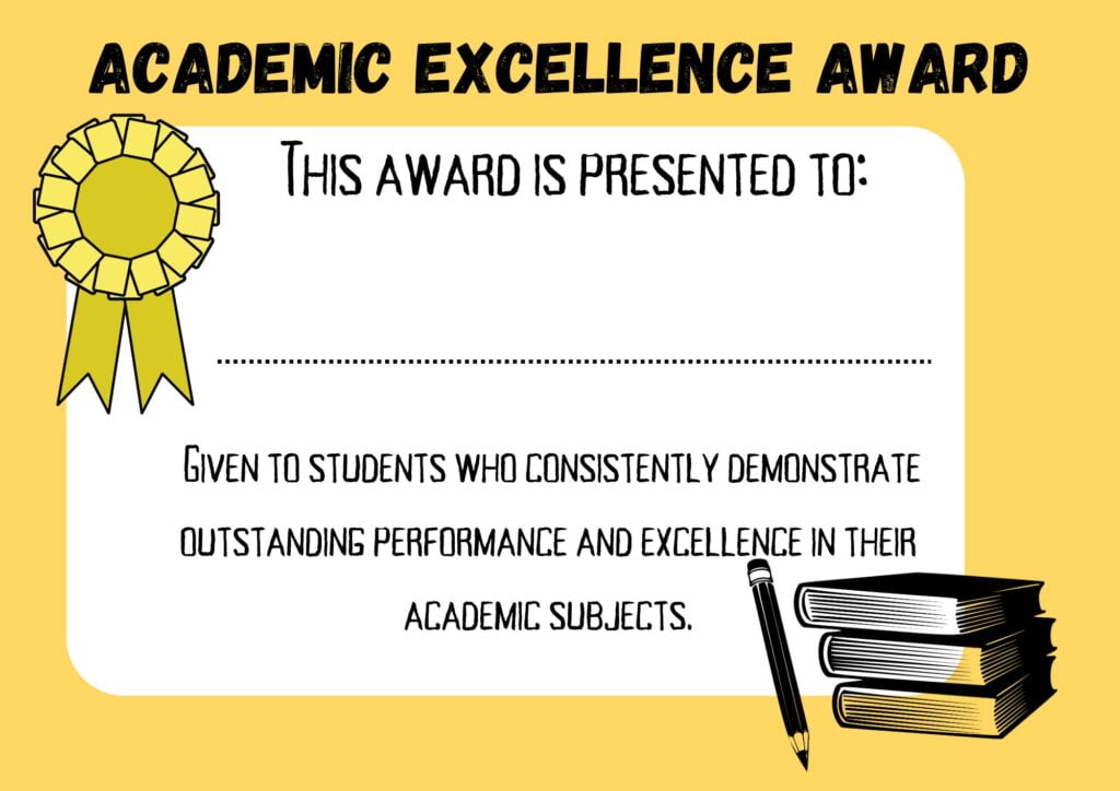 Academic Excellence Award printable certificate
