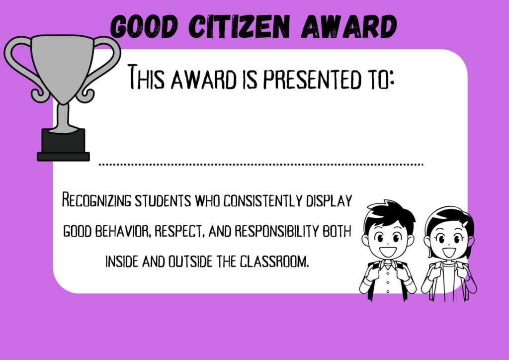 Good citizen Award free printable for schools