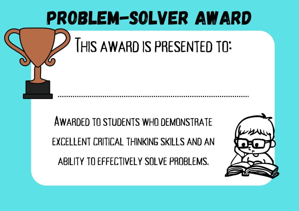 Problem solver Award school certificate printable