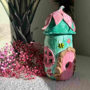 Clay Fairy House Jar Lantern Candle Holder Fairy Lights