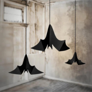 Paper bats hanging from ceiling