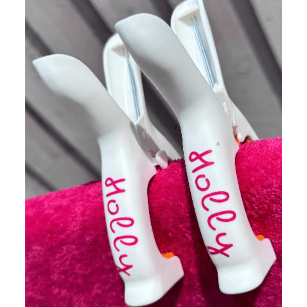 Personalise towel clips, clipping a towel