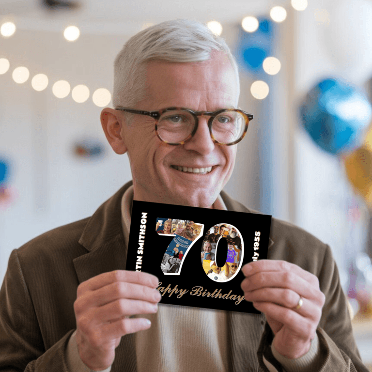 70th birthday personalised photo card