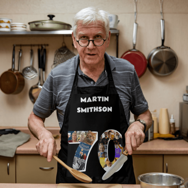 A man wearing a personalised apron