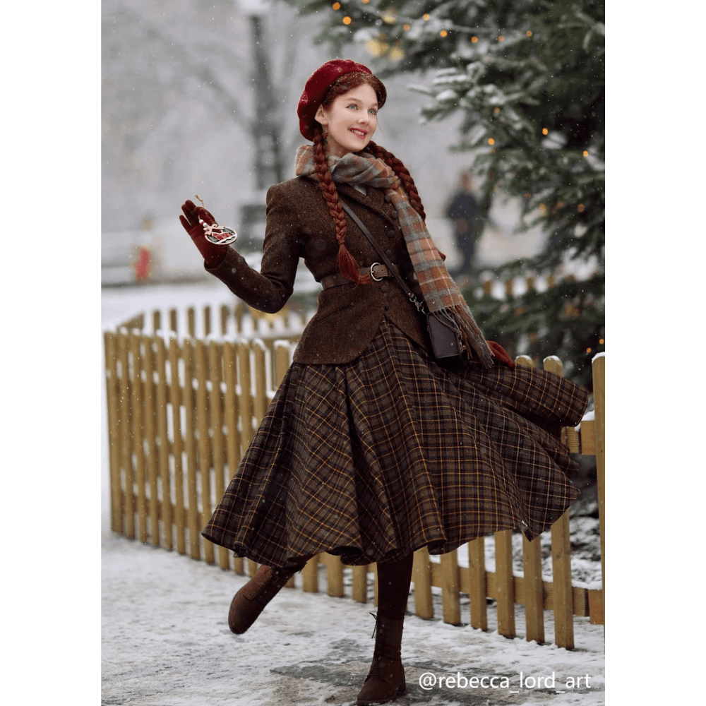 Wool skirt, Midi plaid wool skirt