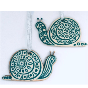 Hand printed wooden snail decoration