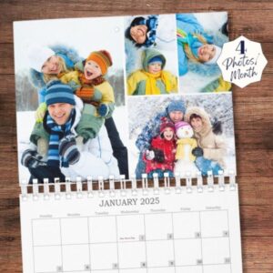A ring bind calendar for 2025, that has been personalised with 3 photos.