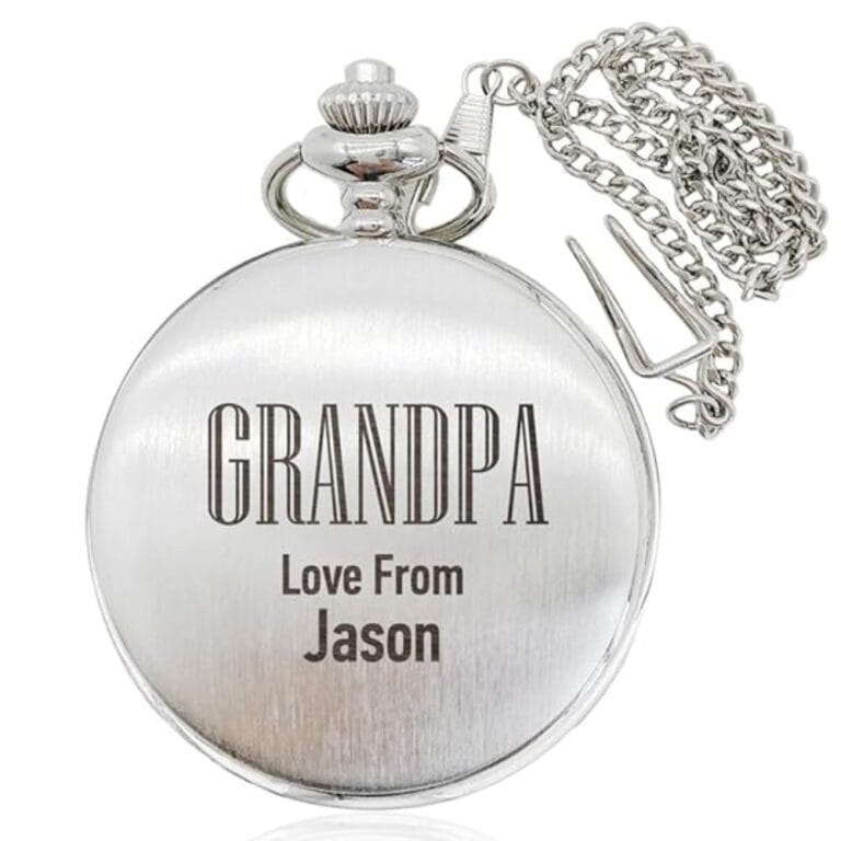 Personalised pocket watch with free laser engraved message.