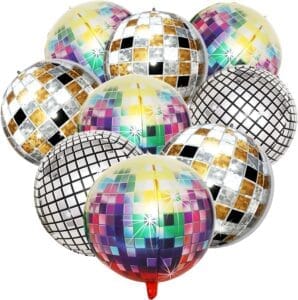 Disco Ball Balloons, Kaluofan 9PCS Disco Balloons, 22 Inches Helium 4D Colorful Disco Ball, Party Balloons, Shiny and Unique