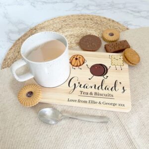 Grandad's Tea & Biscuits Tray, Personalised Tea Serving Board, Wooden Drink Tray, Gift for Grandad, Grandpa, Grandads Drink, Christmas Gift