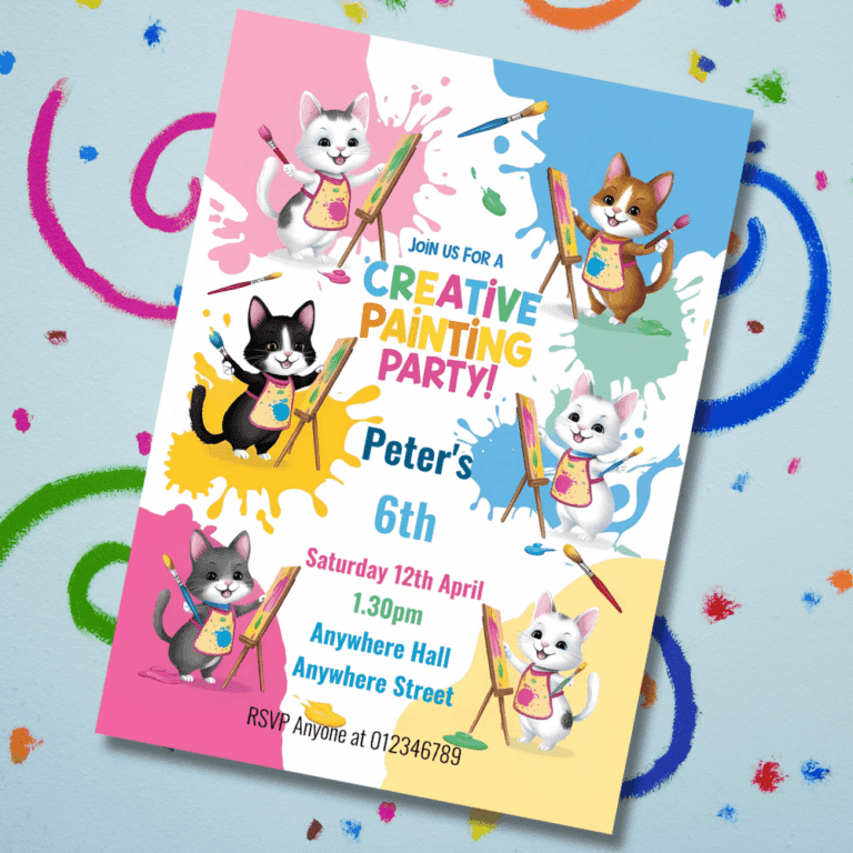 cat themed inviattaion for an art party