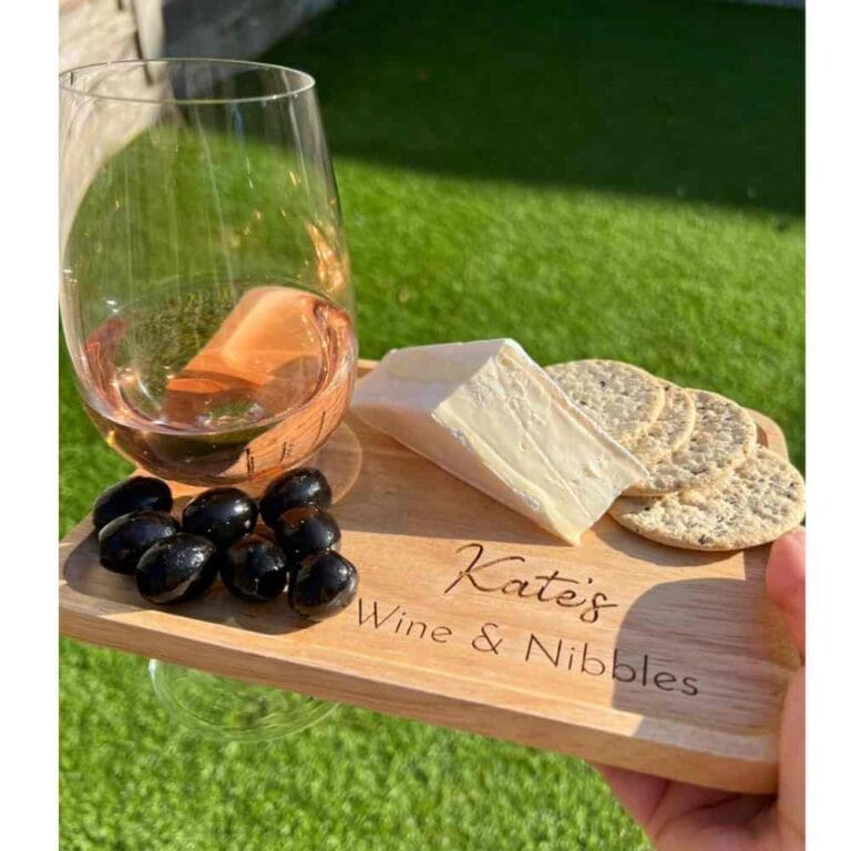 Personalised wine and nibbles board, cheese and wine board, christmas snack board, wine and glass holder, charcuterie and cheese board