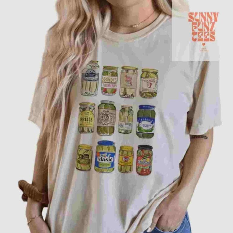 a t-shirt with an image of lots of jard of pickles