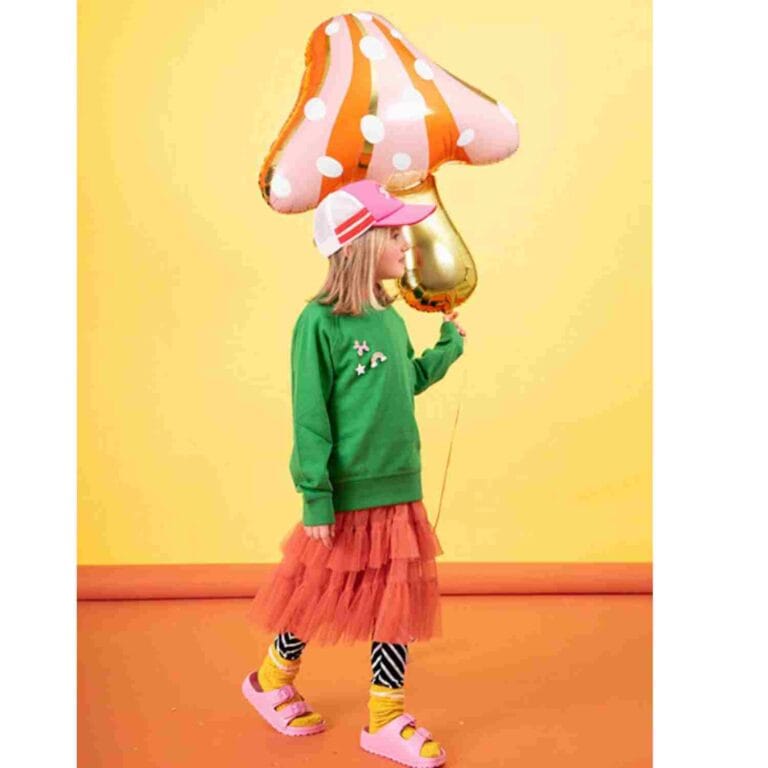 Lovely Pink Mushroom Balloon, Pink and Red Toadstool Foil Balloon, Gold Foil, Fairy Themed Party, Kids Party Foil Balloons, Woodland Party