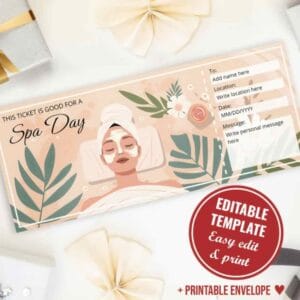 DIY spa voucher template with flowers and ribbon — affordable pamper gift for elderly woman