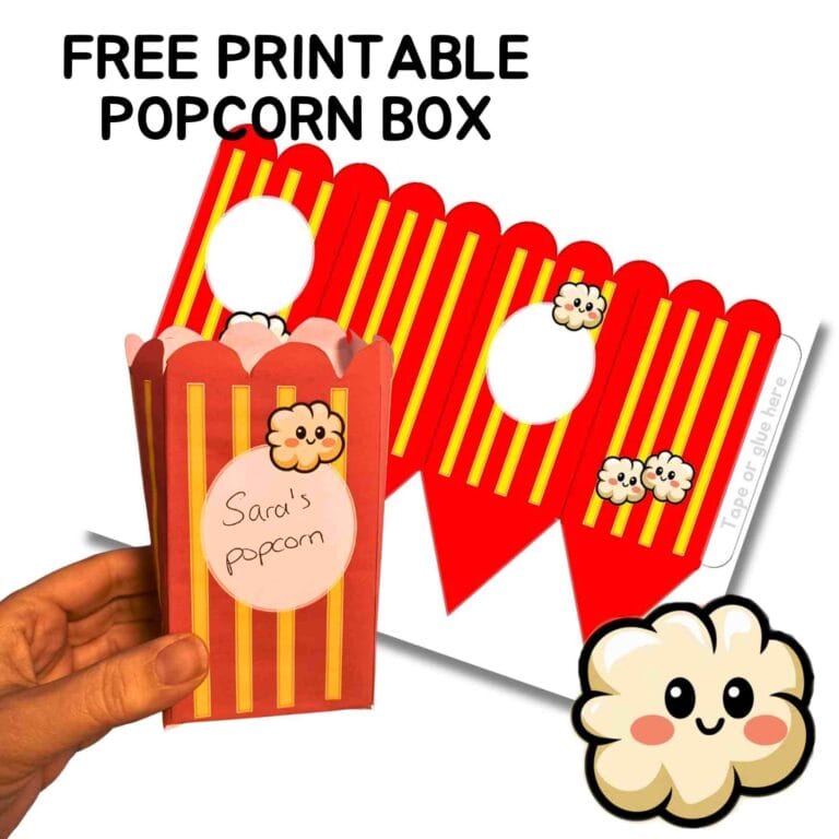 someone holding a popcorn box next to a template for that box