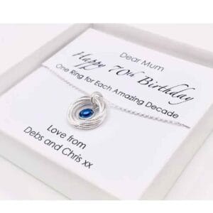 A handmade sterling-silver necklace with interlocking rings is a classic symbol of life’s connections — a beautiful reminder of family and friendship. It’s a simple but powerful keepsake she can wear every day.