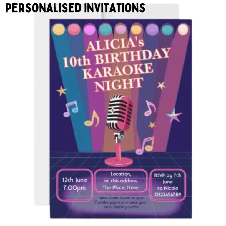A custom amde invitation for a 10ear olds Karaoke party