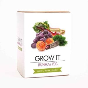 Funky vegetable grow kit with colourful seeds and tools – fun gift for older woman