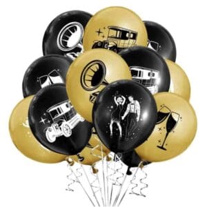 Gold and black Gatsby balloons with confetti – glamorous 1920s party decoration