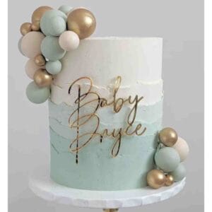 Pastel blue and gold cake topper for a baby shower great for a pretty in pastel party