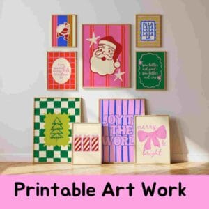 Trendy Christmas Wall Art Set of 9: Maximalist Holiday Prints, Colorful Christmas Prints