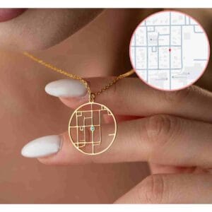 Custom Map Necklace with Birthstone Personalized Map Jewelry First Date