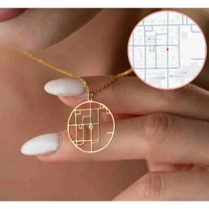 Custom Map Necklace with Birthstone Personalized Map Jewelry First Date