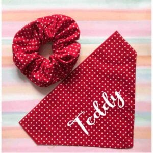 Personalized Dog Bandana & Scrunchie Set: Polka Dot Matching Owner Set